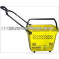 yellow plastic rolling trolley cart with handle